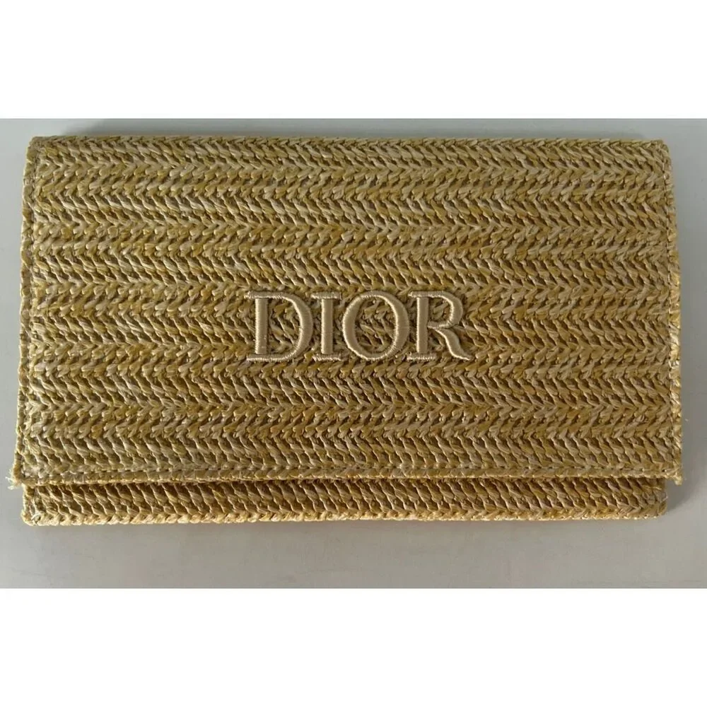 Pre-owned Dior Straw Clutch Bag Phone Coin Purse Cosmetic Pouch